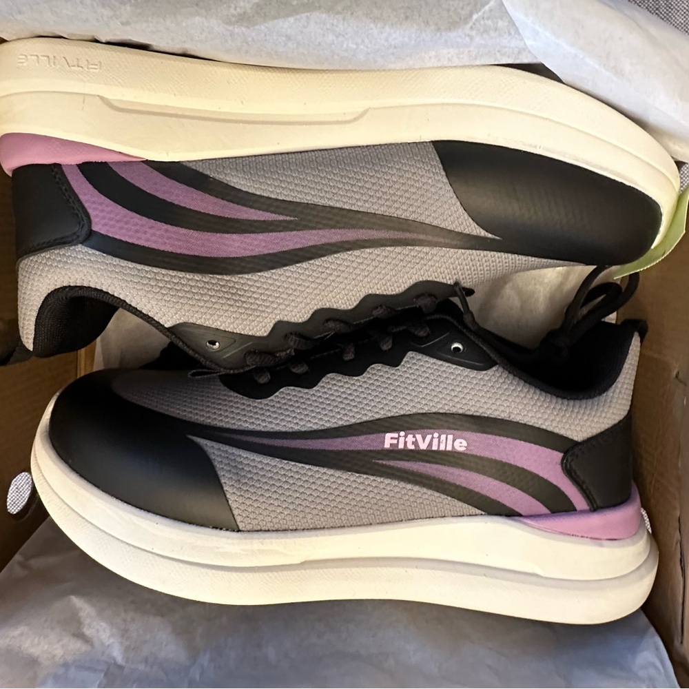 BNWBox-FitVille Black/Gray/periwinkleSneakers-StepEase Gym Shoes V1- size 8.5EW